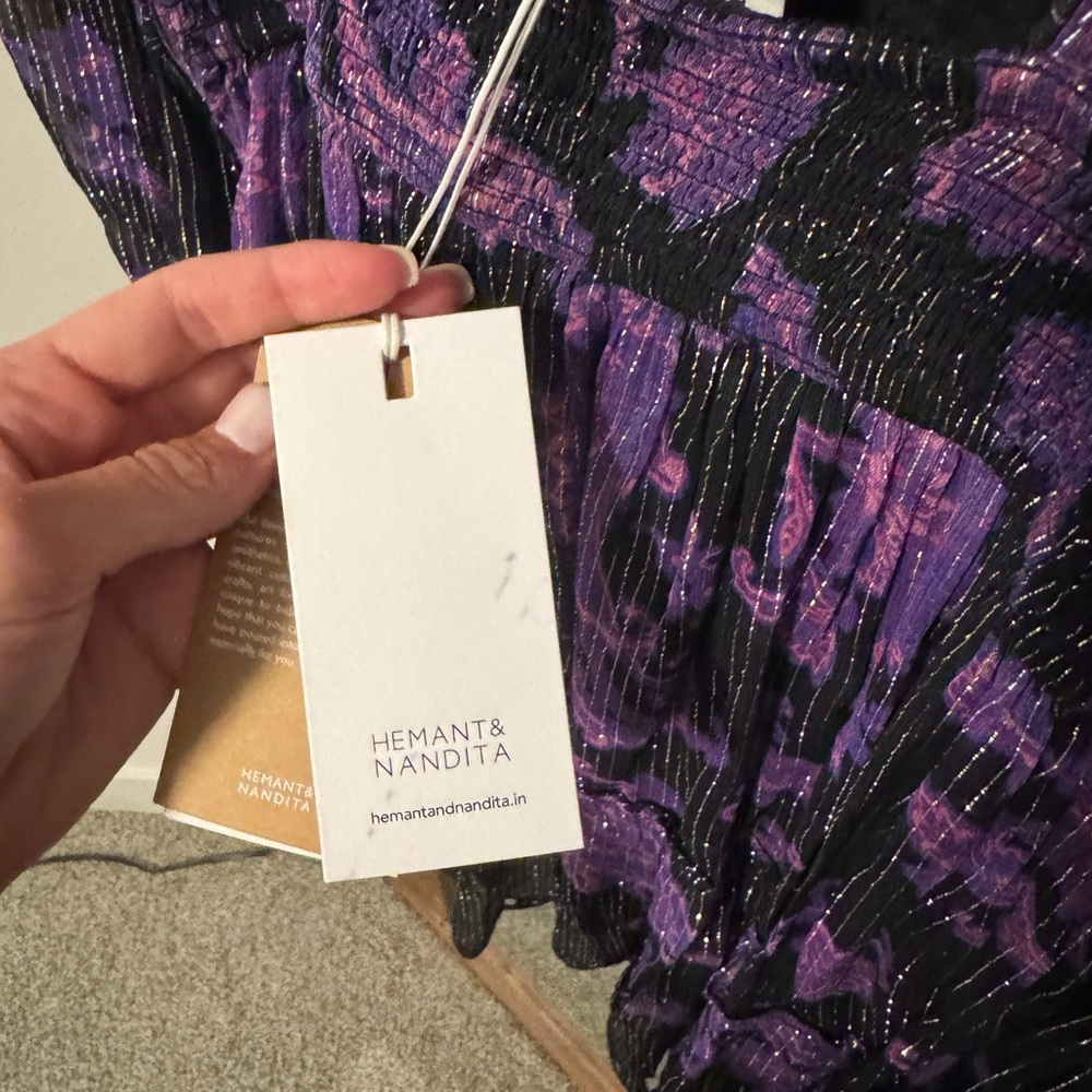 HEMANT & NANDITA Black and Purple Striped Dress - Picture 5 of 6